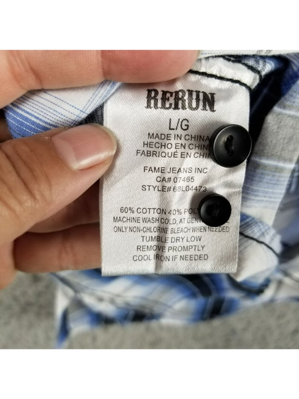 Reruns Shirt Mens Large Blue Plaid Button Up Long Sleeve - Picture 10 of 11